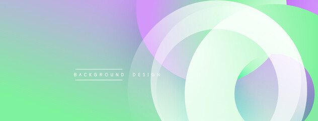 Abstract design features layered circles, gradients. Soft pastel colors blend, creating modern background. Minimalist aesthetic, smooth transitions.
