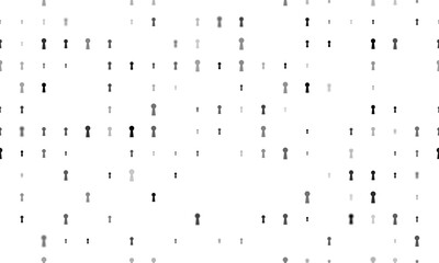 Seamless background pattern of evenly spaced black keyhole symbols of different sizes and opacity. Illustration on transparent background