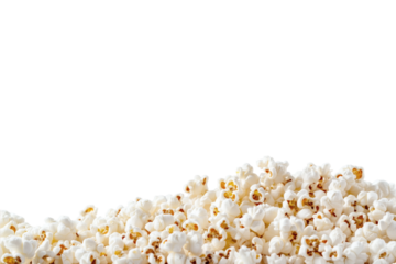 Pile of fluffy popcorn against a black background on transparent background