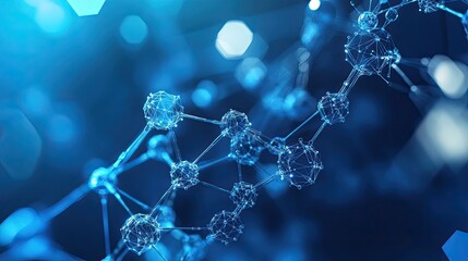 Luminous Blue Molecular Structure Connect by Energy Pathways, Vibrant Nodes On Dark Background ,3D rendering of abstract technology background