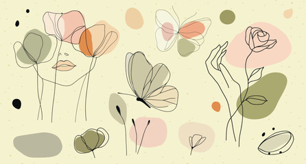 Obraz premium Elegant abstract floral art, isolated vector set