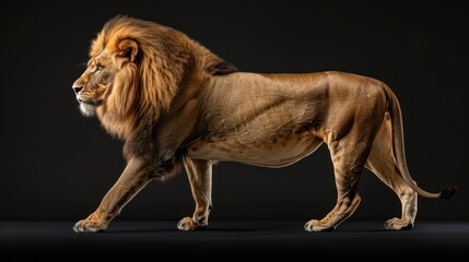 Majestic lion profile, black background