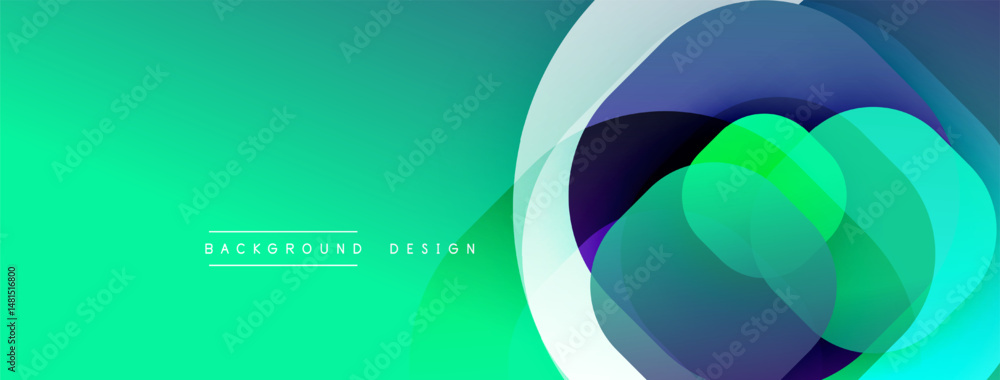 Poster Abstract gradient background. Overlapping circles create dynamic visual effect. Turquoise, green, blue hues dominate composition. Modern design element.