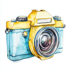 watercolor clipart yellow and blue camera
