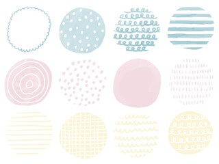 手描きあしらいセット　丸　パステルカラー　パターン