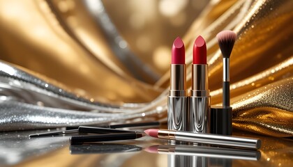 make up brushes and lipstick