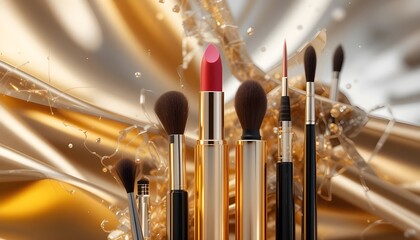 make up brushes and lipstick