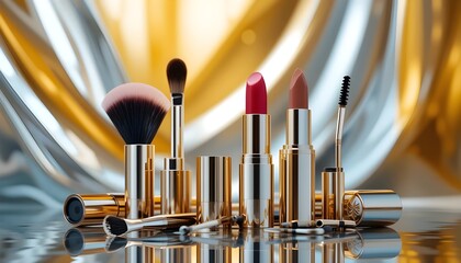 make up brushes and lipstick