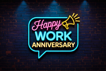 Neon sign celebrating a work anniversary.