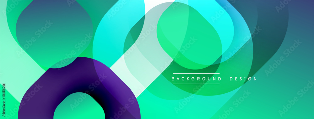 Poster Abstract fluid shapes overlap, creating vibrant teal, purple gradients. Modern design suggests movement, energy, smooth transitions. Background features text elements.