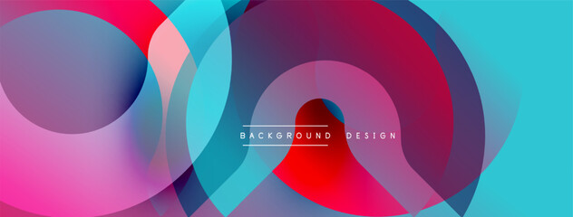 Abstract colorful overlapping circles create dynamic visual effect. Modern design suitable for banners, backgrounds, presentations.