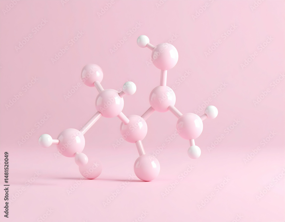 Poster pink molecule structure model representing chemical compound or scientific in a 3d rendering on soft