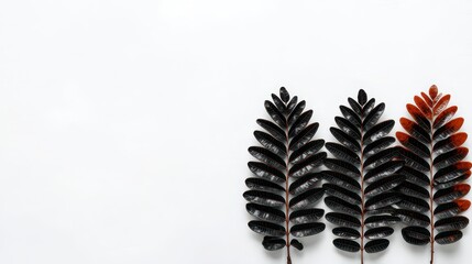 Fototapeta premium Minimalist Dark Leaves on White Botanical Flatlay Nature Photography