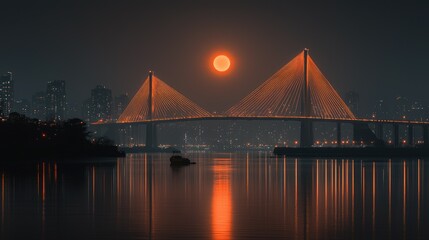 Obraz premium A Dramatic Bridge Illuminated by the Sunset Over Calm Water