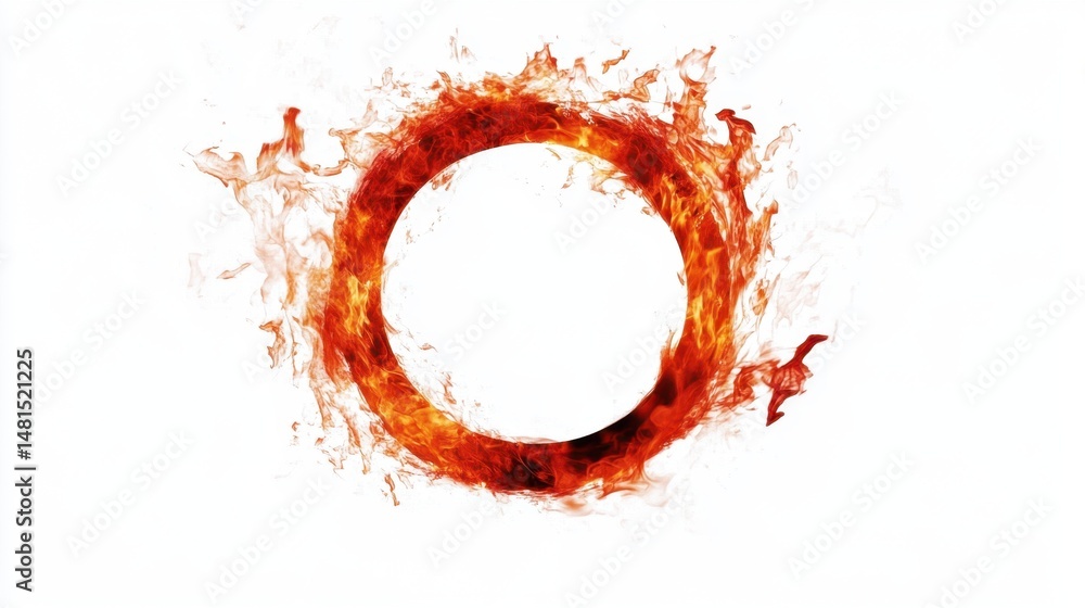 Poster fiery ring of fire on white background close-up abstract image of burning flames in a circle shape w