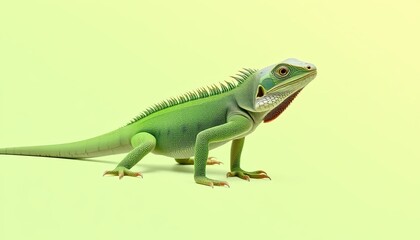Obraz premium Green Lizard on Pastel Green Background Studio Shot