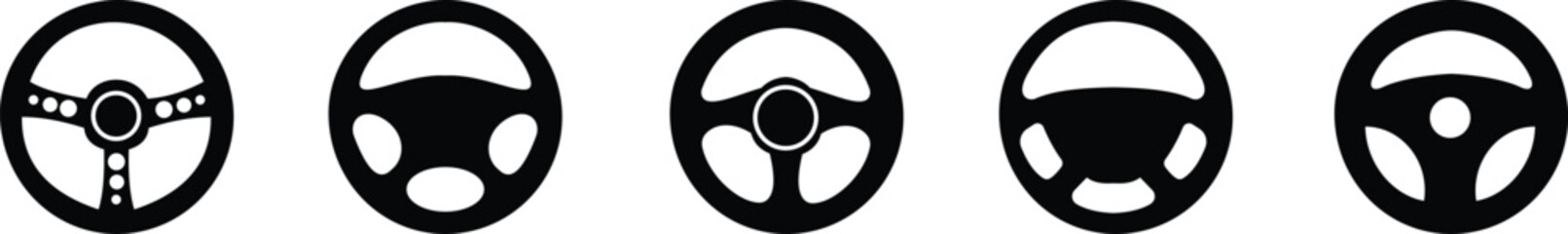 steering wheel vector icon set . steer sign . driving symbol for Automobile, machine . isolated transparent background solid outline signs for Test drive mobile concept designs. and editable stroke