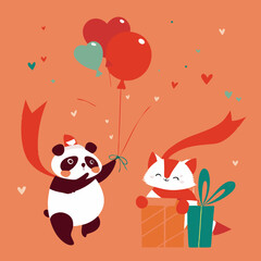 Naklejka premium Adorable animal couple vector for Valentine’s Day cards—perfect for love-themed designs, prints, and gifts.