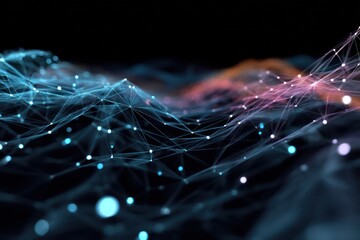 Digital cyberspace visualization with interconnected wave-shaped networks of data.