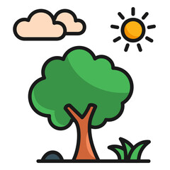Summer icon with tree and sun