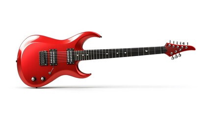 Obraz premium Glossy red electric guitar against a white backdrop.