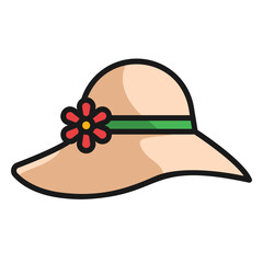 Sun hat or beach hat icon to protect in summer