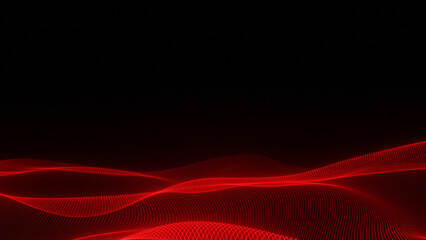 Red abstract waves with energetic particle flow on a dark futuristic background.
