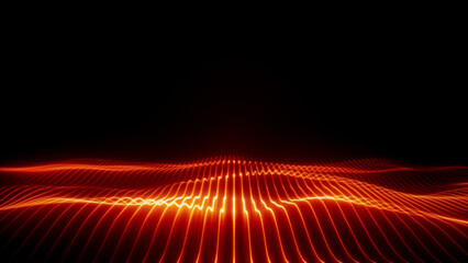 Plasma wave on black isolated background, lava background of lines with light glow, digital landscape