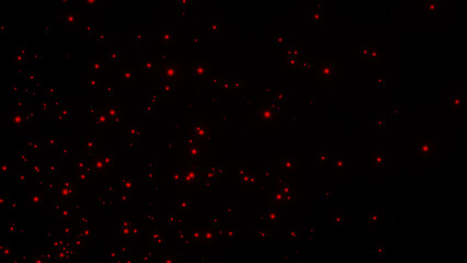Red digital ash and flying bonfire particles on a dark background