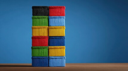 Obraz premium Colorful Stacked Boxes Storage Organization Decorative Containers Craft Supplies Bri