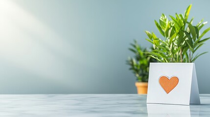 Heartfelt greeting card on marble surface with potted plant in the background perfect for love anniversaries or any special occasion customize with your message 