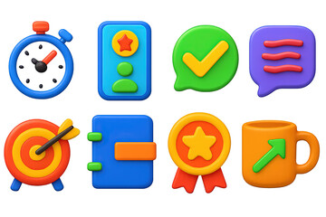 Productivity 3d icons set – organization, task management, workflow symbols