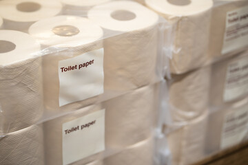 Bamboo Toilet Paper Roll. Eco Friendly, Soft and Sustainable Alternative for a Greener Future. Stack of Brown tissue paper pack.