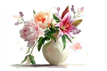 Floral arrangement in a vase, painted in a detailed style.