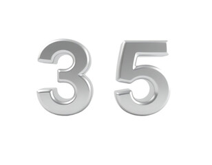 Naklejka premium 3D Render of Silver Number 35 on Transparent Background