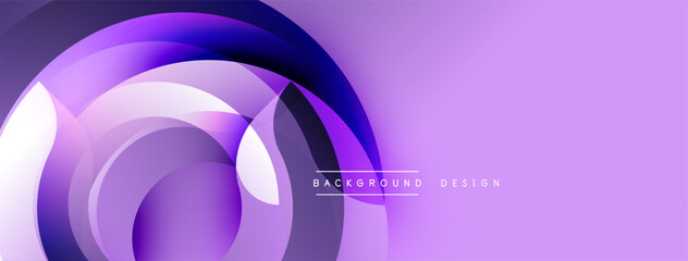 Abstract purple layers create flowing circular design. Gradient shades offer modern visual appeal, suitable for backgrounds.
