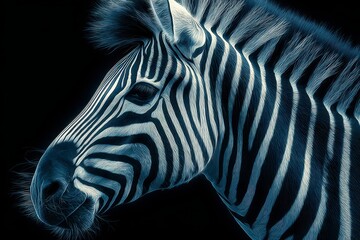 Neon Zebra Portrait  Artistic Wildlife Close up  Dark Background