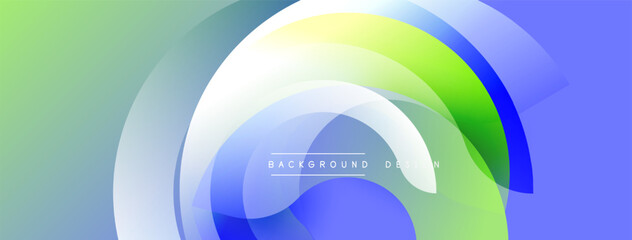 Abstract design features layered translucent circles. Gradient colors blend from green to blue, creating modern visual effect. Text reads background design.