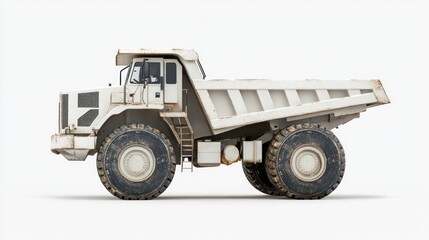 Obraz premium Side view of a large white dump truck.