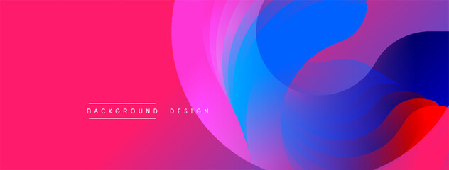 Vibrant abstract background features overlapping colorful circles. Pink, blue hues create dynamic visual effect. Modern design element.