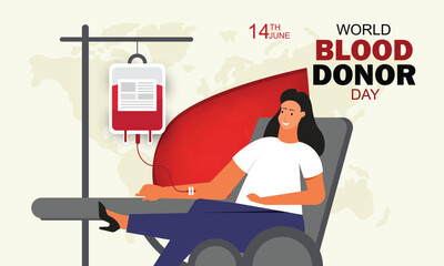 World blood donor day vector banner Woman Donate Blood itself concept.