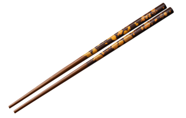 Top view of two chopsticks with a Japanese pattern, isolated on a transparent background