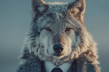 Fototapeta premium Dapper Wolf in Suit Portrait Animal Business Wildlife