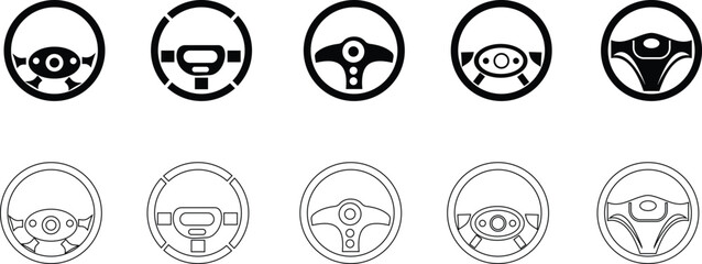 steering wheel vector icon set . steer sign . driving symbol for Automobile, machine . isolated transparent background solid outline signs for Test drive mobile concept designs. and editable stroke