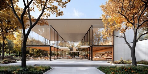 Fototapeta premium Modern Glass Building Autumnal Landscape