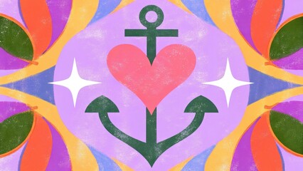 Christian Retro Pop Anchor and Heart Symbol