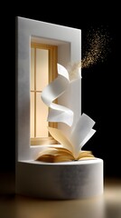 A library where books float mid-air, pages turning by themselves, magical ambiance, warm golden lighting, intricate details, enchanting fantasy aesthetics