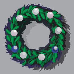 Elegant Christmas wreath with golden leaves and pastel ornaments, perfect for festive decor and seasonal designs.