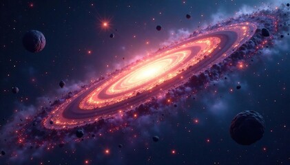 Exploding star cluster, quirky asteroid belt, whimsical comets , whimsical, galaxy, dreamy