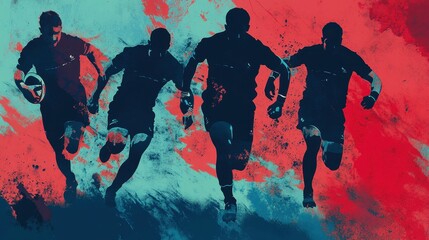 Rugby Players Running  Action  Sport  Silhouette  Abstract Art